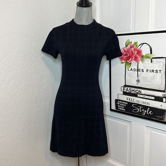 Theory Navy Dolman Window Pane Mini Shift Dress Size P/00-0 - Picture 2 of 8